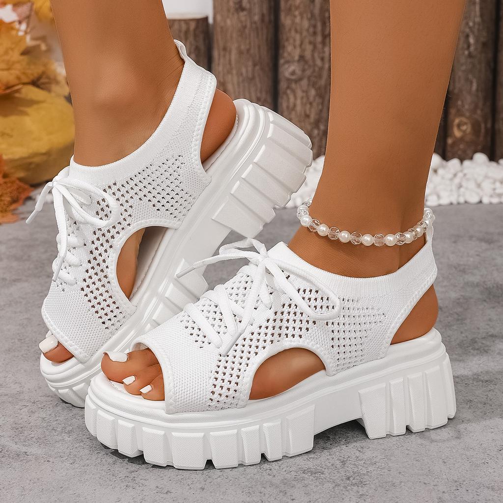 Mode Damen Sandalen Sommer Mode Bequeme Sandalen Runde Zehen Keil Römische Sandalen Rutschfest Dicksohlig Schnürschuhe Freizeitschuhe Damen