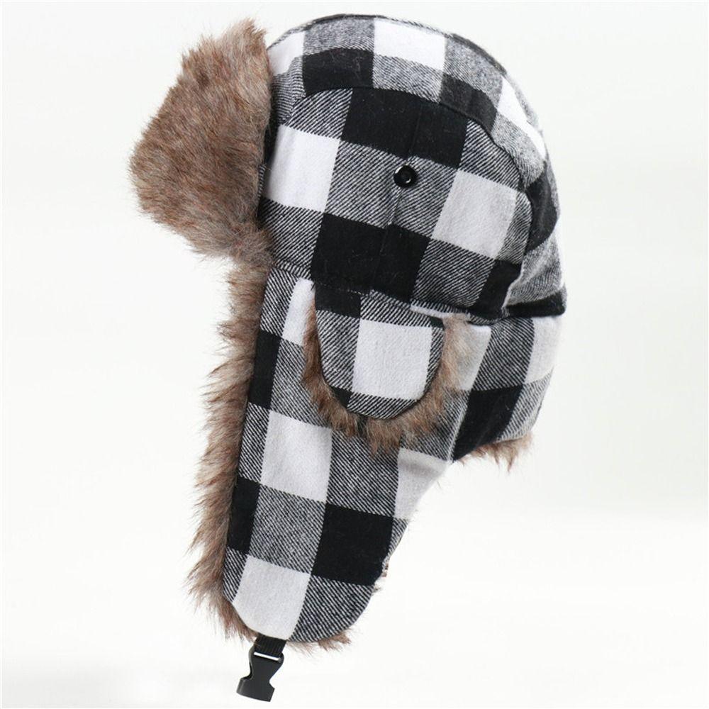 Russian Pilot Caps Trapper Fur Plaid Ear Muff Hats Korean Beanies Hats Men Hats Earflap Caps