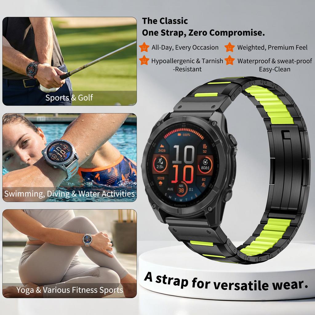 22/26mm Stainless Steel Silicone Band for Garmin Fenix 8 47/51mm 7 7X Pro 6 6X QuickFit Bands for Epix Gen2 Marq Bracelet Strap