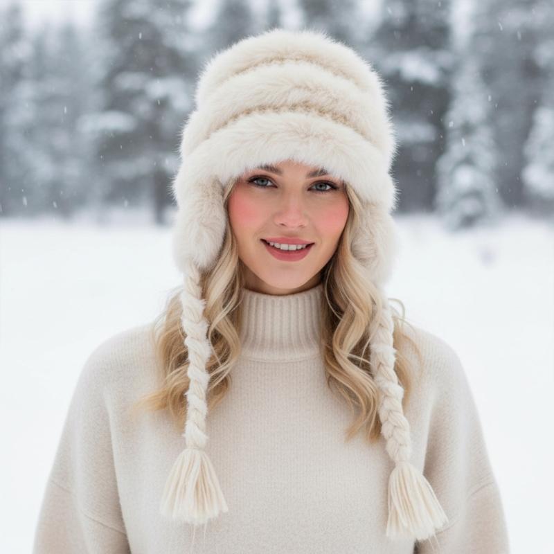 Plush Hat With Ear Warmth And Playfulness Hand Decoration For Winter Outdoor Activity Cold Weather Protection
