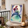 Dreamy Pearl-Inlaid Little Mermaid Frameless Art | Moonlit Starry Bg, Handmade Pearl & Diamond Craft, Ideal for Retro, Fairy, Luxury Home Decor