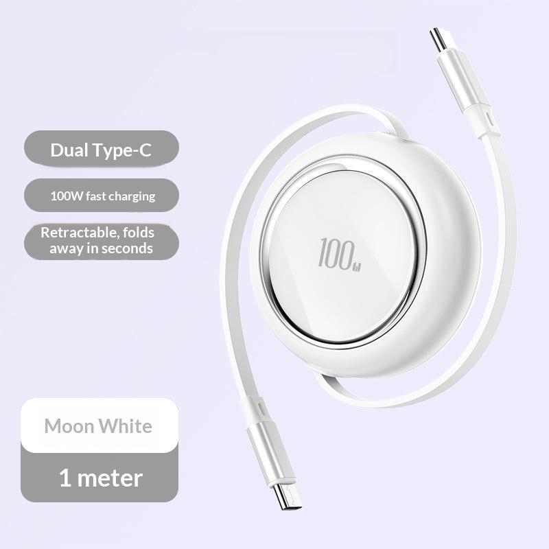 1Pcs Retractable Usb C To Usbc Data Cord 1M 100W Fast Charging Type C Cable For Phone 15 Pro Max 15Plus