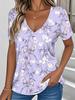 3D Printed Short Sleeve Floral Retro Printed Women's V-Neck Pullover T-Shirt Summer Loose Women's Casual Short Sleeve Top