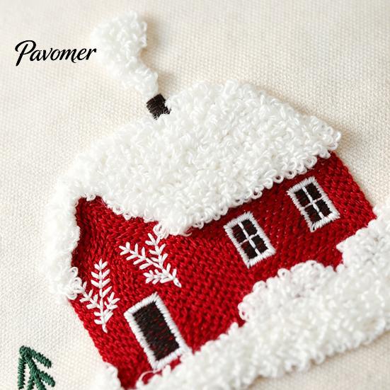 Modern Living Room Pillow Protectors Christmas Cottage Cushion Cover, Red Snowy House Pillowcase, Decorative Soft Canvas Square Covers Throw Case for