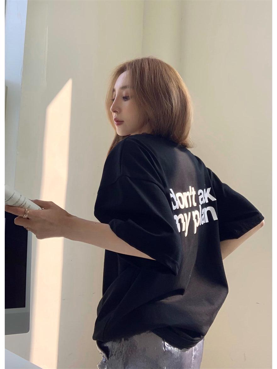 

Women s Plus Size Retro Oversized Pure Cotton Short Sleeve T-shirt L [101-115 jin] чёрный