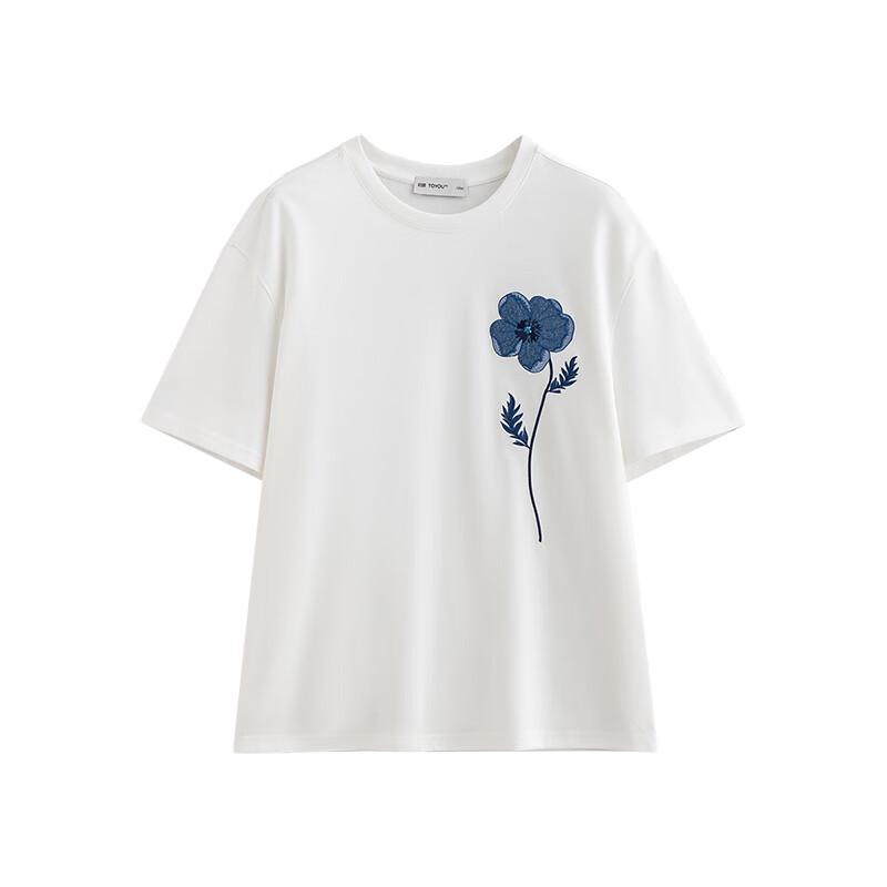 Chuyu Women's Cotton Blend Denim Patch Embroidered T-Shirt