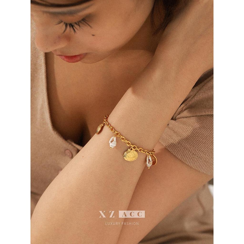 18k Gold Seashell Conch Pendant Bracelet: Ocean-Inspired Non-Fading Stainless Steel Jewelry for Women