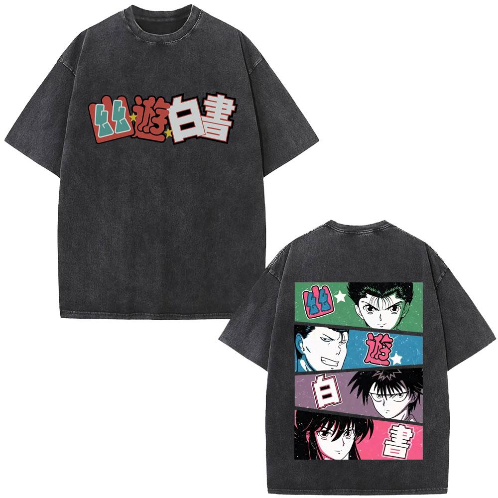 

Anime YuYu Hakusho Hiei Vintage Washed T Shirt Men Women Hip Hop Cartoon Oversized Tshirts Male Retro Short Sleeve Tops Tshirt S