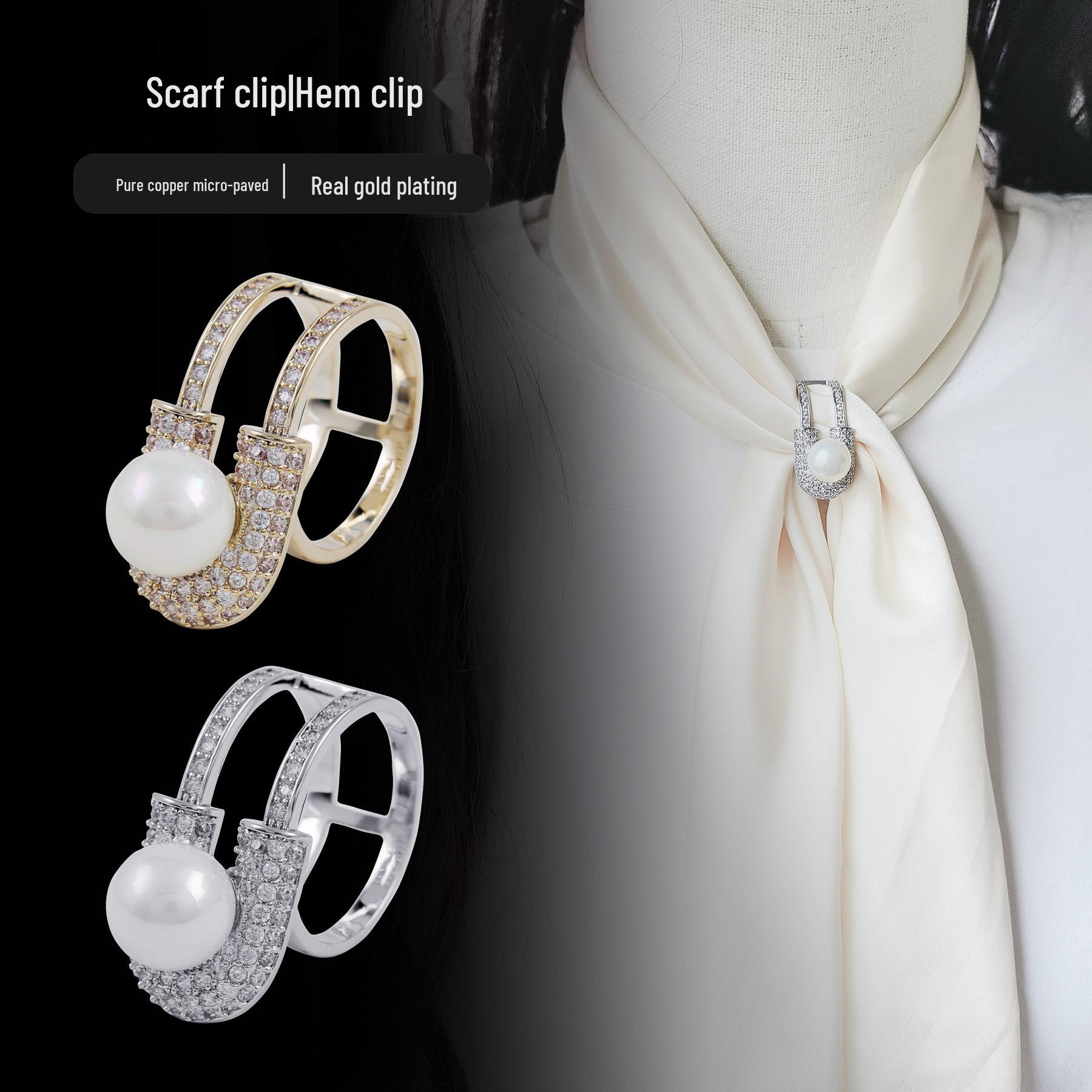 

Women s High-End Zircon Pearl Scarf Buckle
