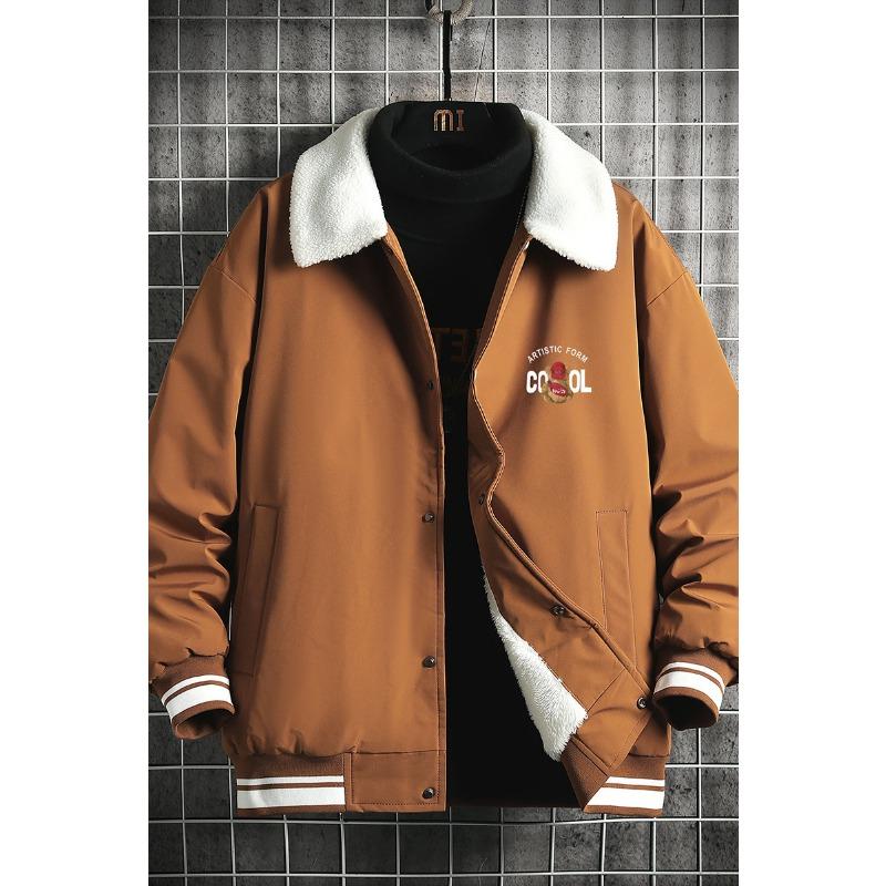New fleece thickened couple cotton clothes, student winter clothes, cold-proof tops, men's fleece thickened cotton-padded clothes lapel
