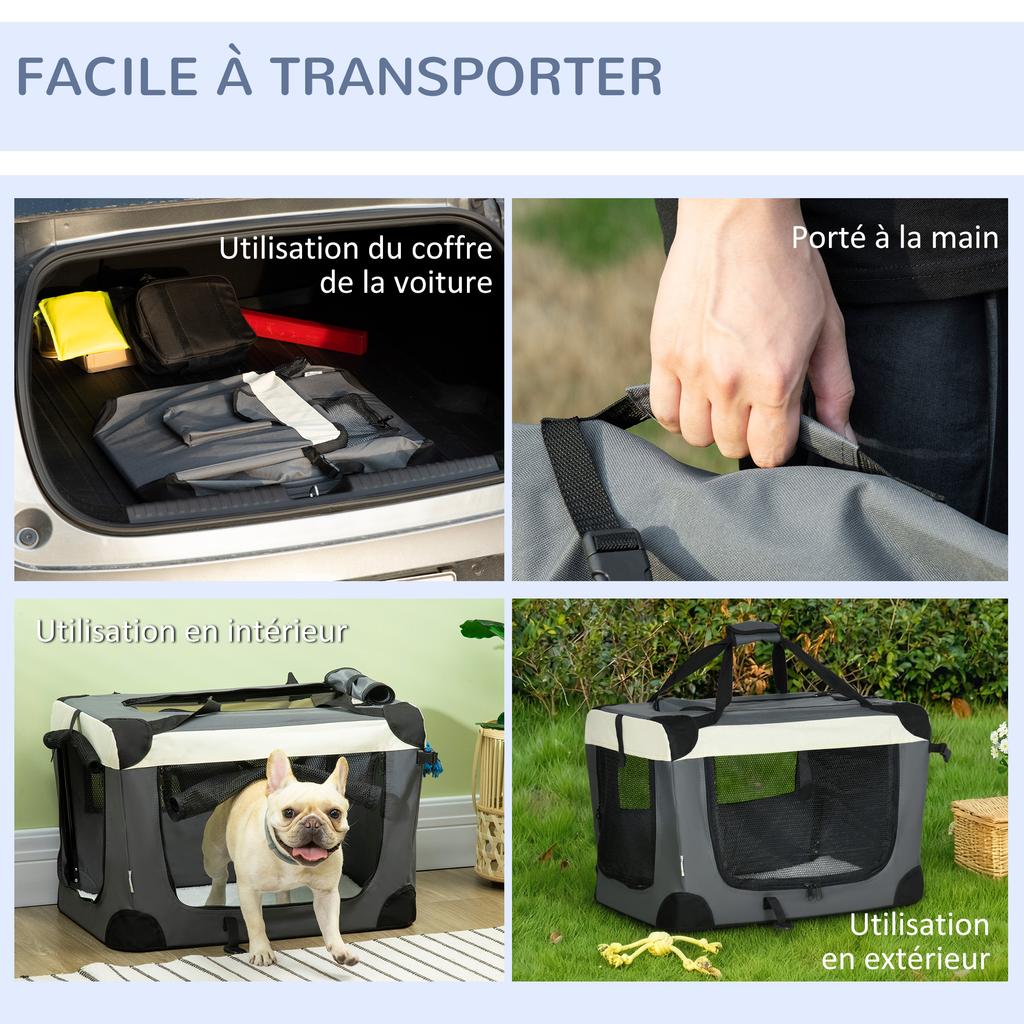 60cm Foldable Pet Carrier, with Cushion, for Miniature Dogs and Cats - Grey