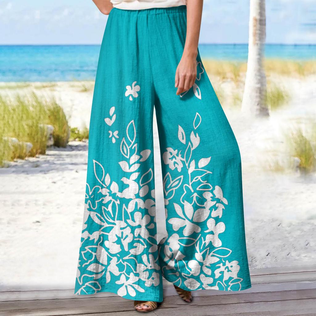 Women's 9-pant Casual Loose High Waist Cotton Linen Wide Leg Long Pants With Pockets