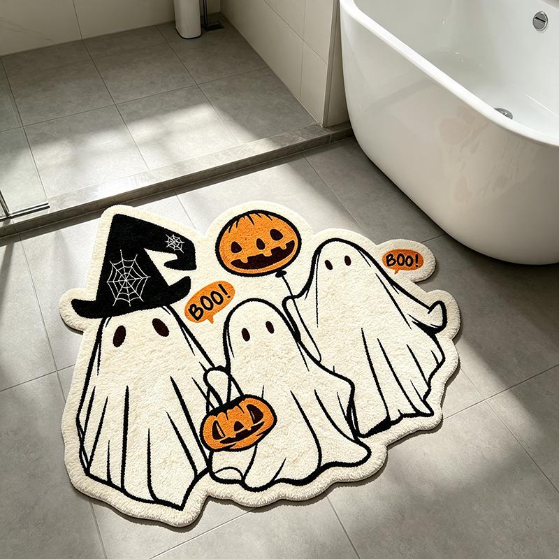 Halloween Boo Ghost Pumpkin Witch Hat Shaped Rug Soft Non Slip Bathroom Floor Mat Holiday Home Decor