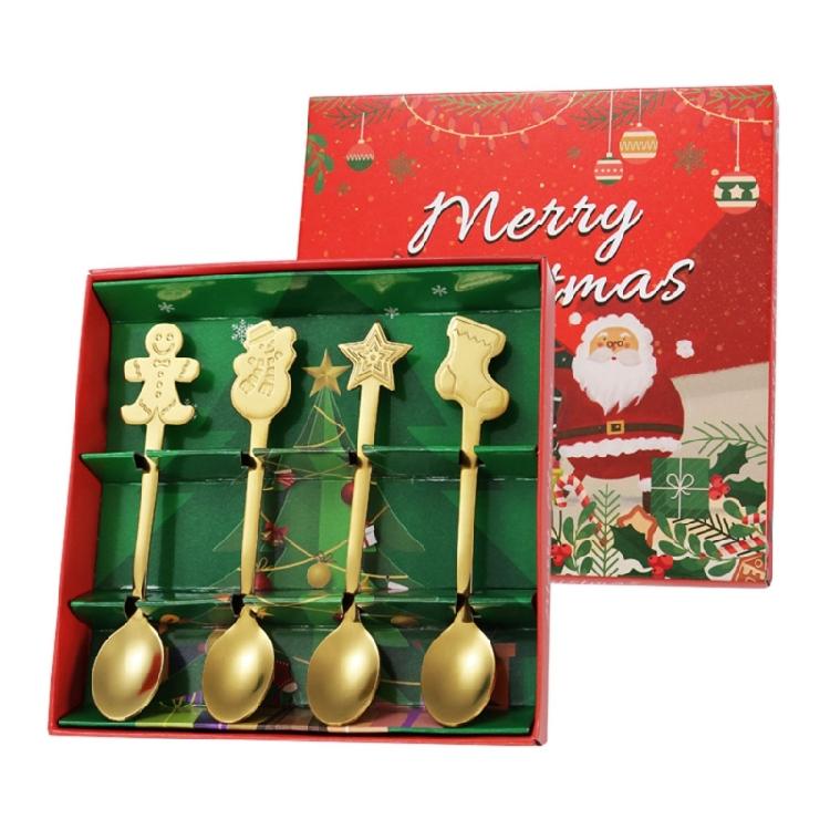 4Pcs Christmas Trees Santa Tea Spoon Gingerbreads Man Dessert Drink Mixing Spoon