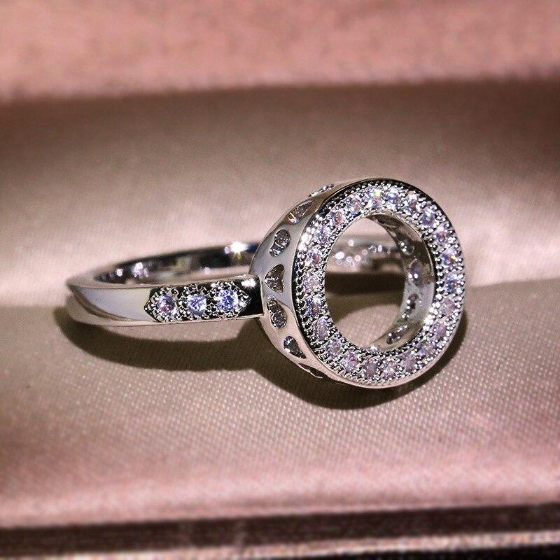 2022 Simple Round White Zircon Ring For Women Manual Mosaic Zircon Wedding Party Engagement Rings Fashion Jewelry Gift