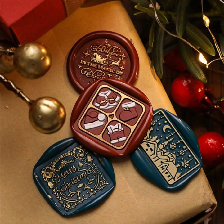 Christmas Stamp Head, Wood Handle Set for Invitations, Appreciation Card, Package, Envelope Embellishments