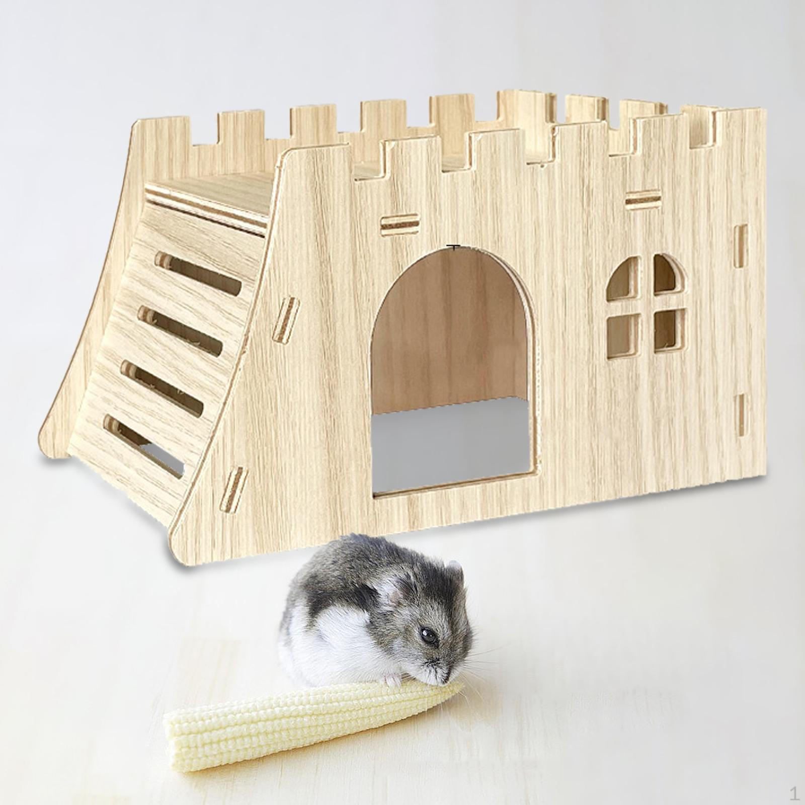 

Угловой домик для хомяков, деревянное убежище для игр и лазания, хижина для маленьких домашних животных D