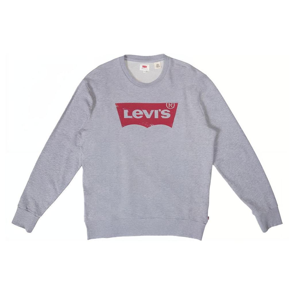 Levis Letter Print Crew Neck Casual Long Sleeve Loose Sweatshirt Men Sweatshirt Gray 19492-0026