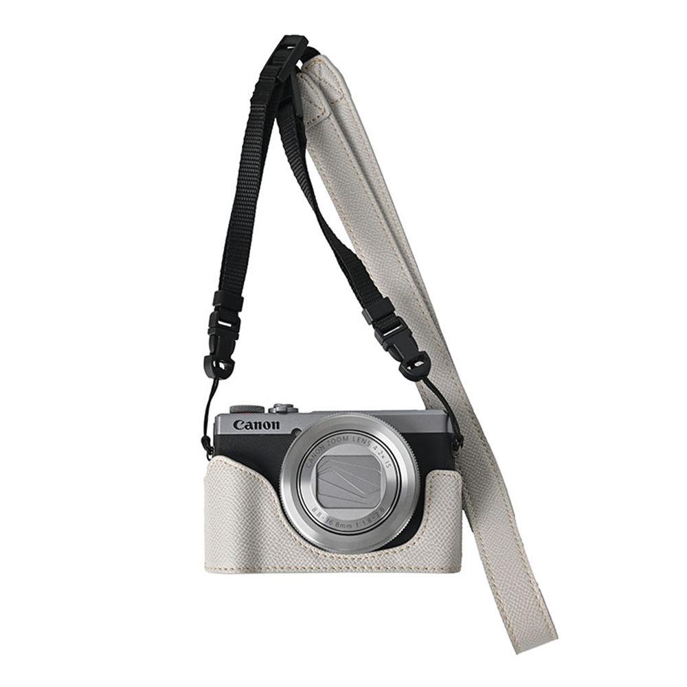 Półpokrowiec na aparat z PU skóry z nadrukiem palmy dla Canon G7X II Mark II III G7X2 G7X3 Pokrowiec z otwarciem od spodu ze paskiem na szyję