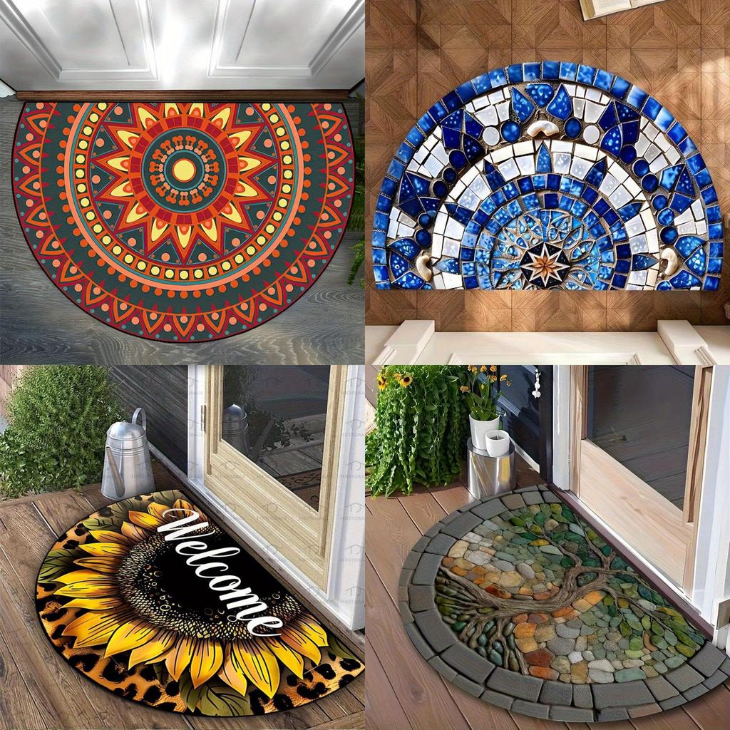 Modern Geometric Semicircular Area Rug With Water Wash For Bathroom And Entrance