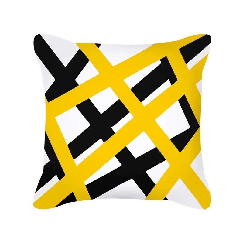 Yellow Pattern Home Decoration Cushion Cover Nordic Style Home Sofa Cushion Cover Black and Gray Striped Plaid Pillow Cover