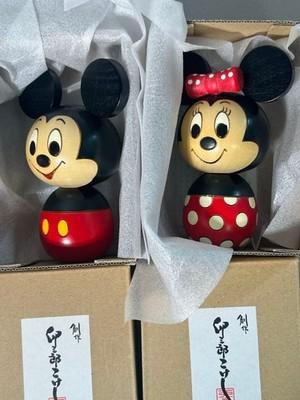 Disney Mickey Minnie Usaburo Kokeshi Wooden Doll 2pc Set Japan