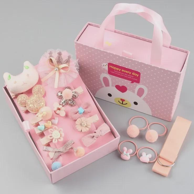 18-teiliges koreanisches Haar-Accessoire-Set für Mädchen: Gummibänder & Haarnadeln in Geschenkbox