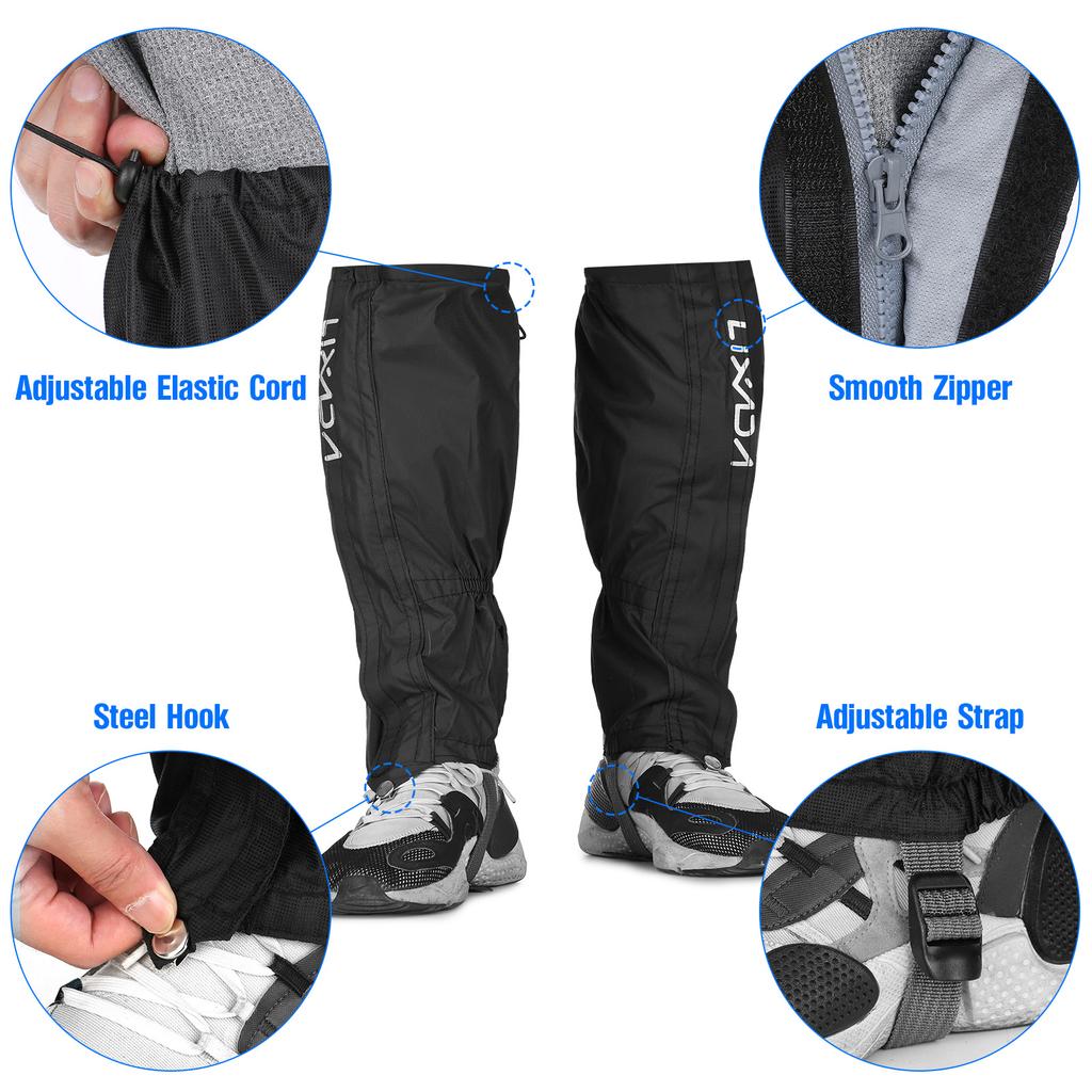 Lixada One Pair of Gaiters Outdoor Unisex Zippered Closure Wear and Water Resistant Cloth Gaiters Leggings Cover for