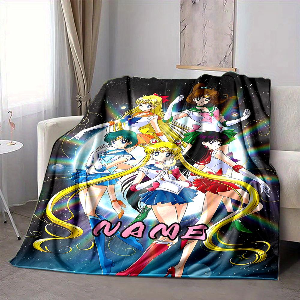 Custom 1pc Sailor Moon Team-up Blanket, Soft And Comfortable Blanket, Casual Warm, Camping Travel Blanket, Birthday Gift Q91390