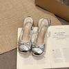 Silver French Ballet Light Mouth Thick Heel High Heels Women's Summer 2025 New Skirt Heightening Mary Jane Single Shoes