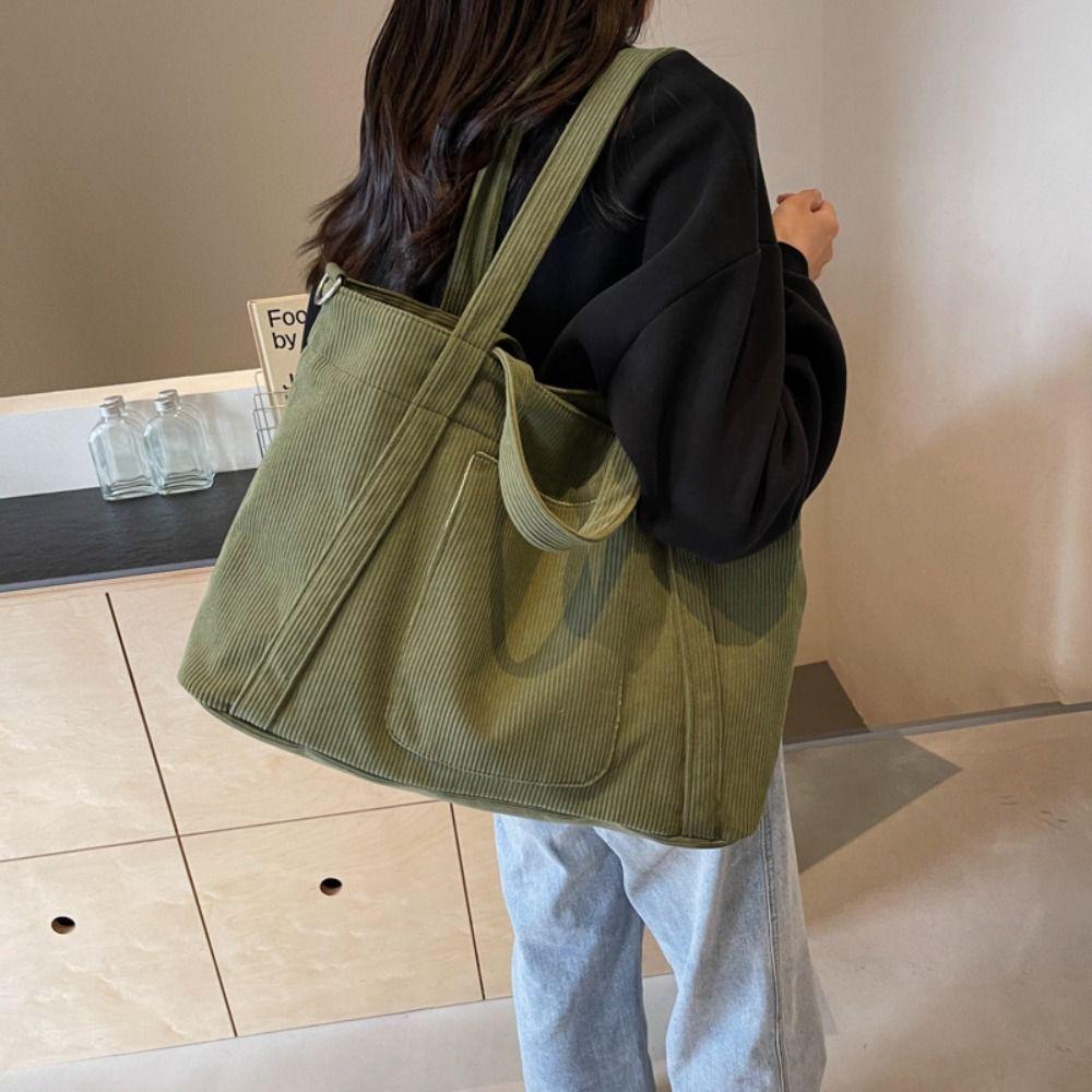 Solid Color Corduroy Shoulder Bag Large Capacity Crossbody Bag Canvas Tote Bag  All-match