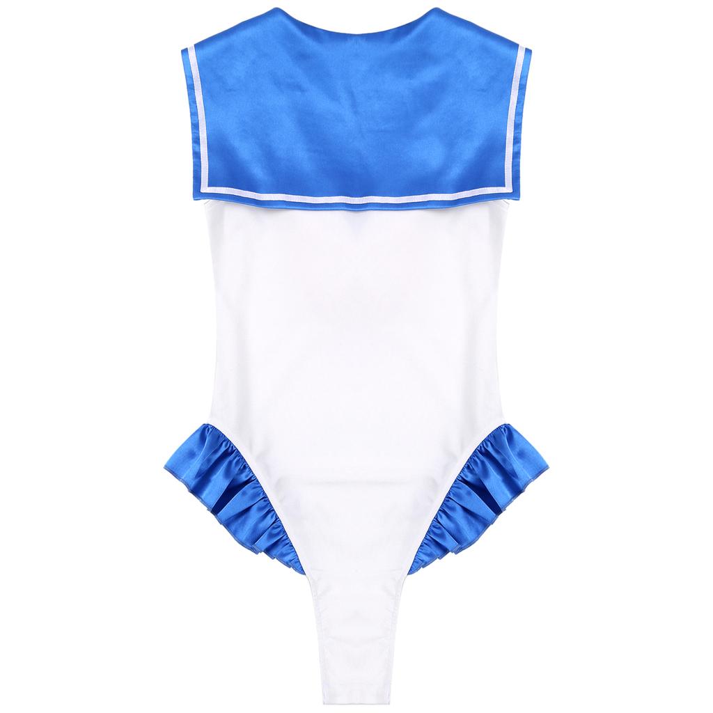 Schoolgirl Sailor Collar Bowknot Bodysuit Women Lingerie Cosplay Costume