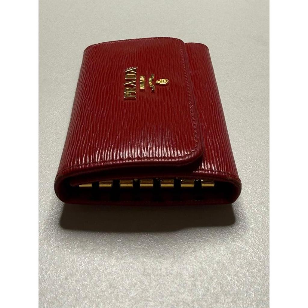 Used PRADA Prada 6-ring Key Case Vitello Move Leather Red Gold