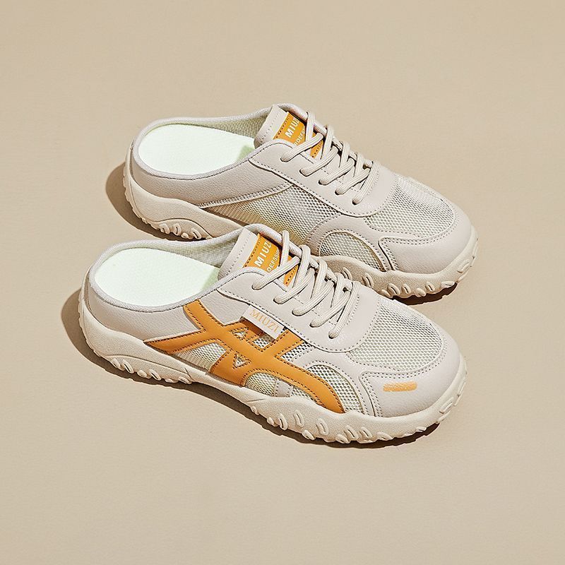 

2025 summer new niche Roman hollow bag head sandals women wear thick-soled deodorant two wear versatile half slippers 35 бежевый