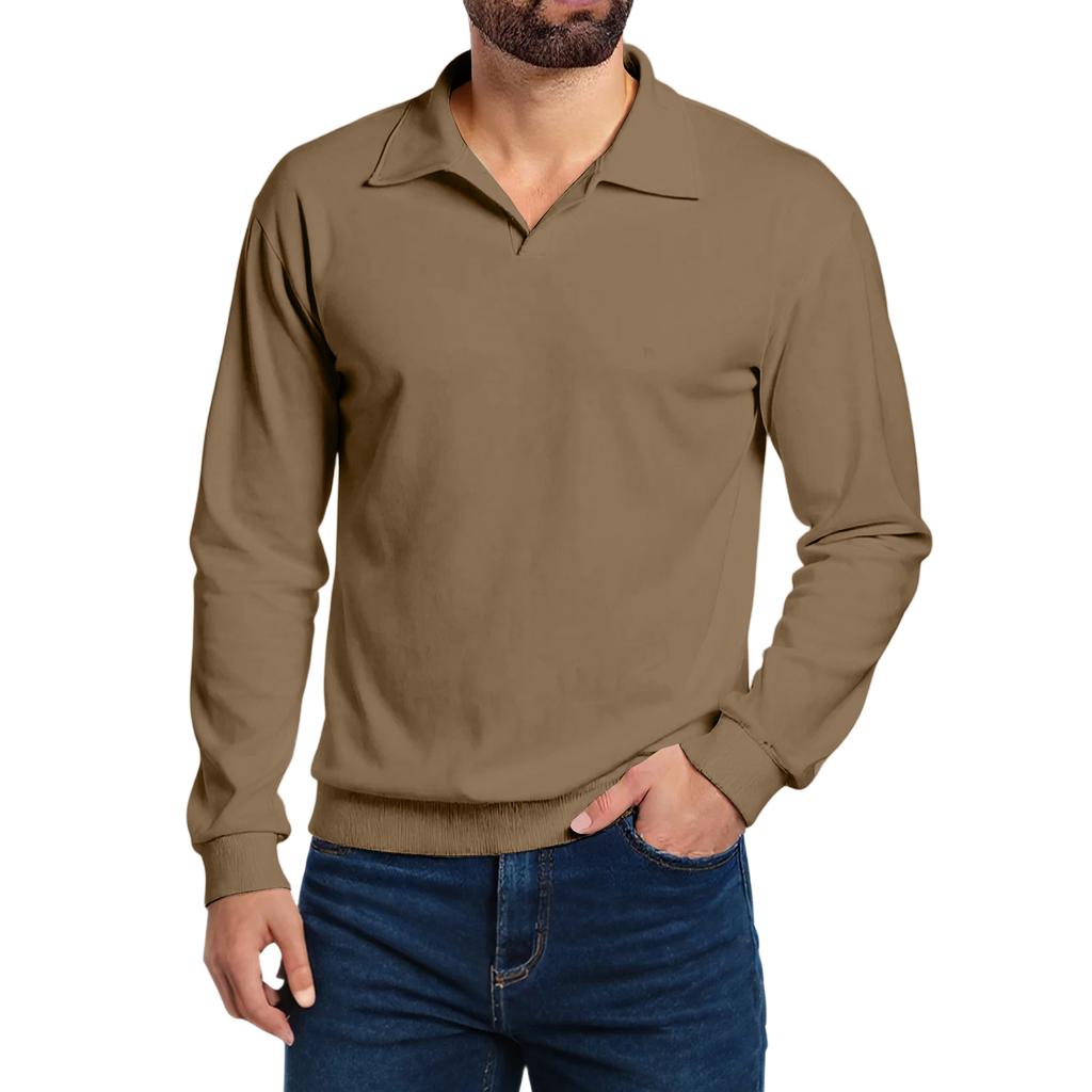 Men's Casual Collared Long-Sleeve Fleece Base Layer Top