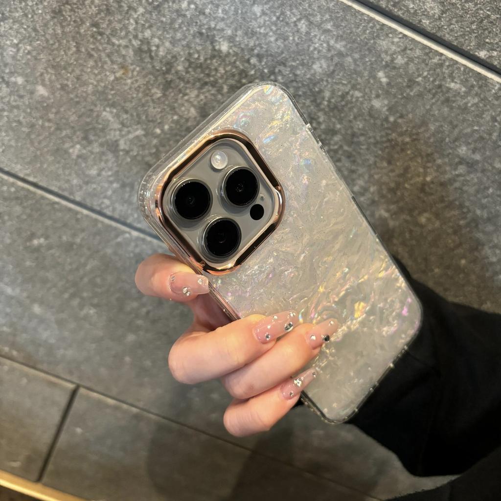 Luxury Glitter Shell Pattern Laser Phone Case For iPhone 12 13 14 15 16 Pro Max Plus Plating Soft IMD Shockproof Cover