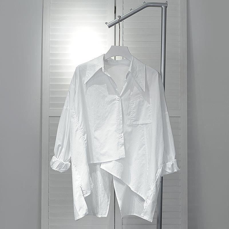 White Blouses for Women Oversized Tops Streetwear Korean Fashion Casual Shirts Split Irregular Vintage Blouse