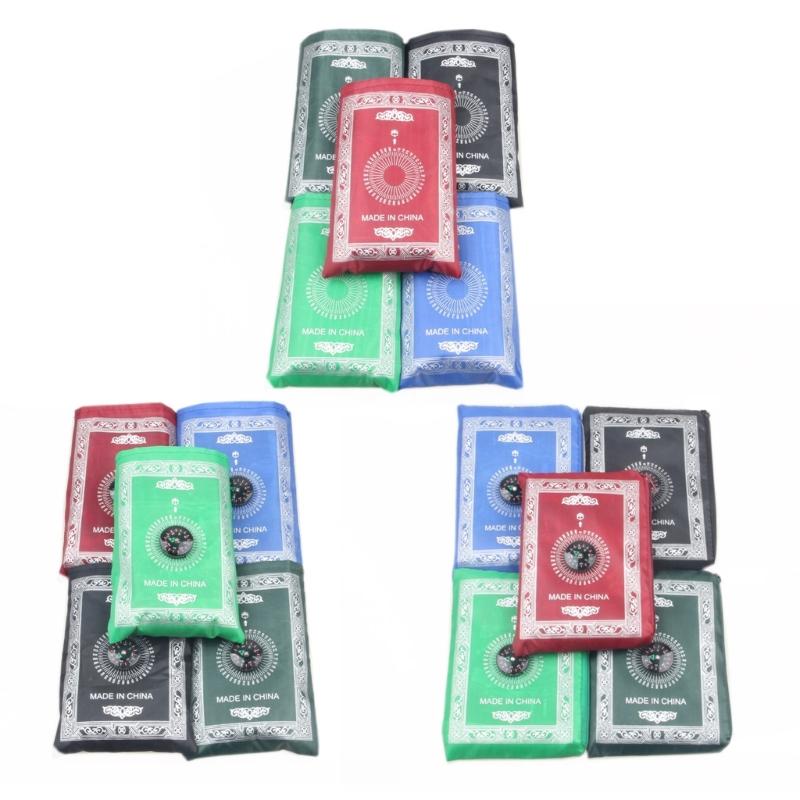 5pcs Islamic Travel Prayer Mat Set Optional Compassed Waterproofie Polyester Prayer Carpet With Large Carry Bag 60x100cm
