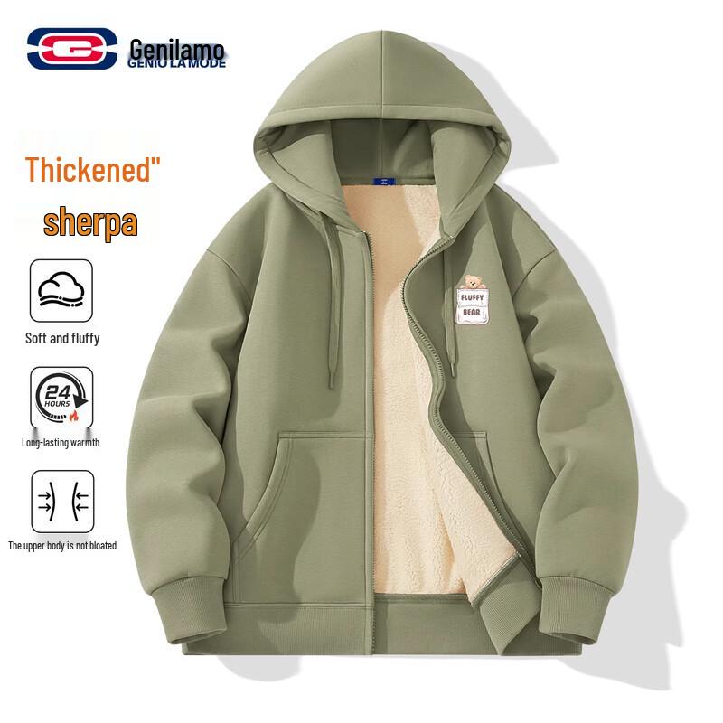 

GENIOLAMODE Men s Sherpa Lined Hooded Zip-Up Jacket XL