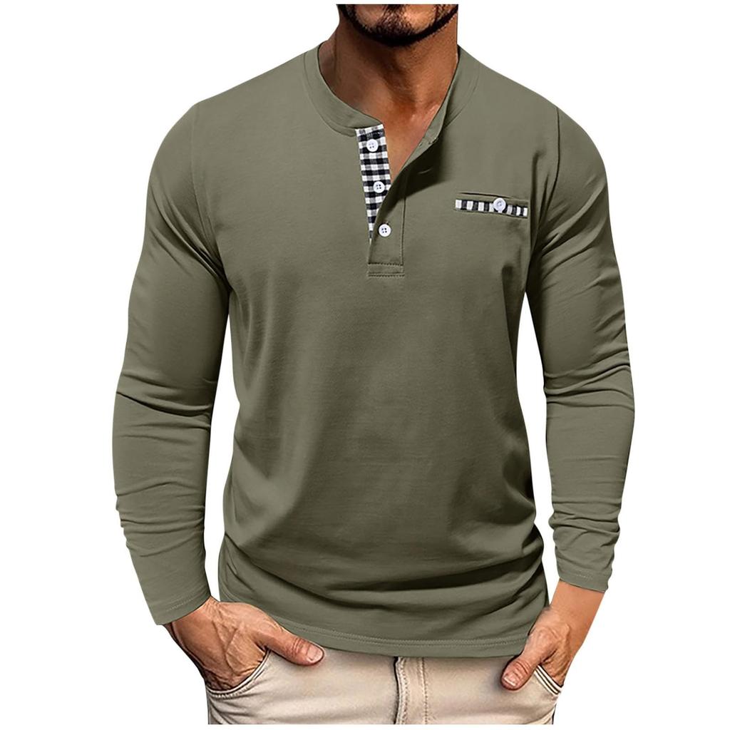 Herre Skjorter Langermet Casual T-skjorter Bomull Knapp V-hals Topper