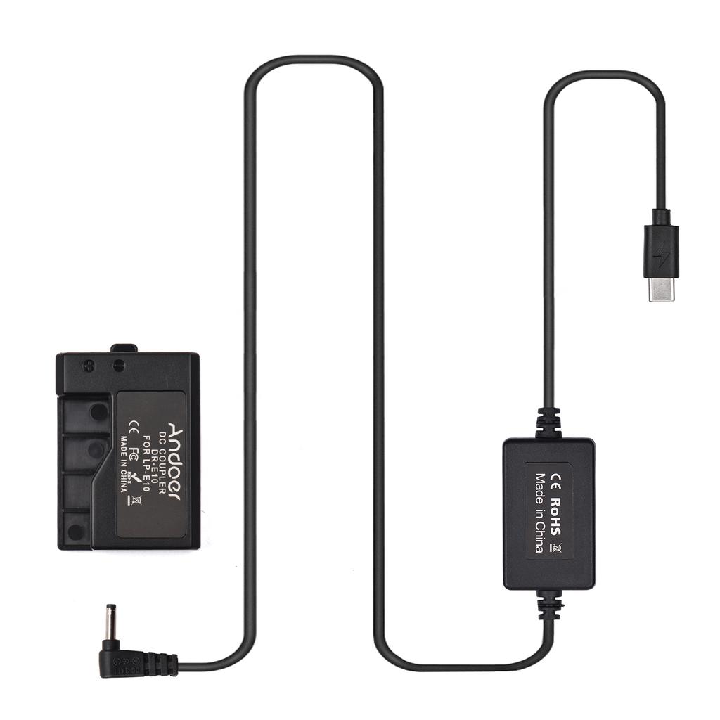 Andoer PD USB Typ-C Kabel zu DR-E10 Dummy Batterie DC Koppler LP-E10 Ersatz für Canon EOS