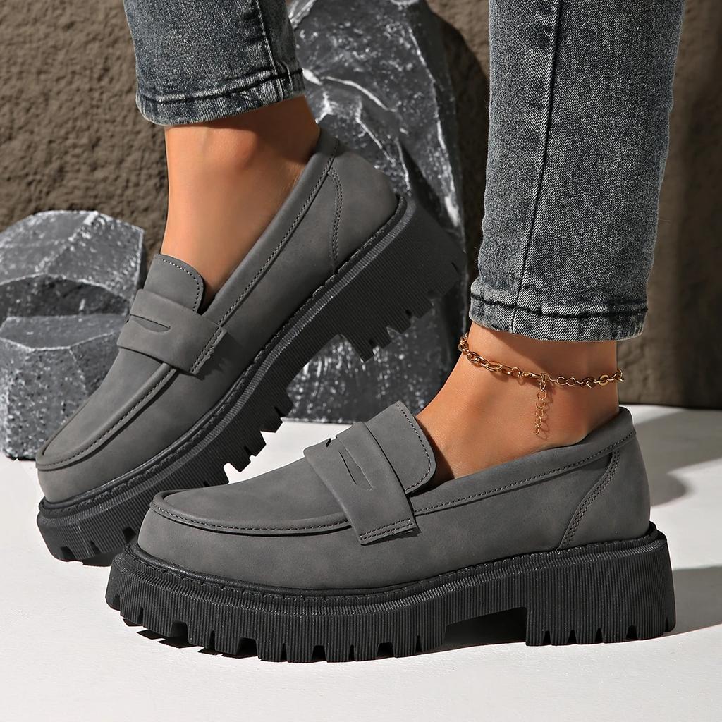 Women's Solid Color Platform Loafers Comfortable Slip on Walking Shoes Woman Fashion Preppy Style Dress Shoes Zapatos De Mujer