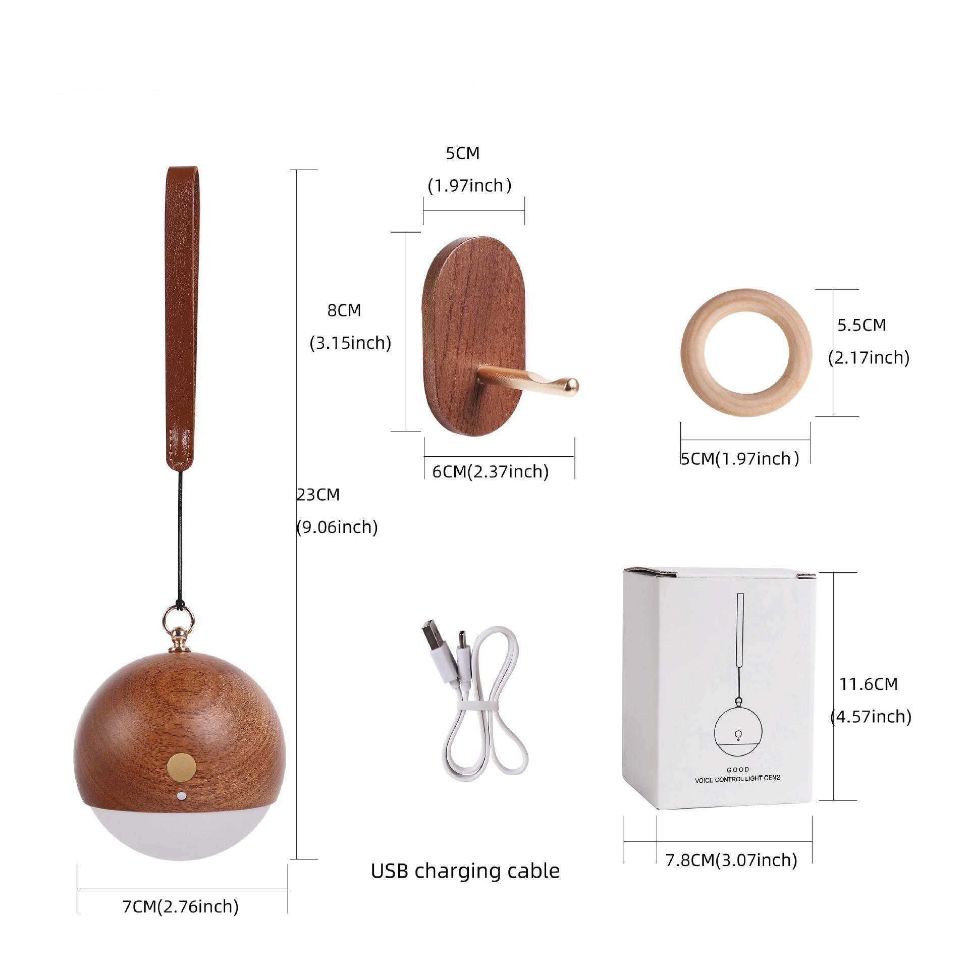 

Solid Wood Smart Voice-Controlled Night Light with USB Charging,Portable Wall-Mountable Bedside LampSoft Ambient Lighting Design