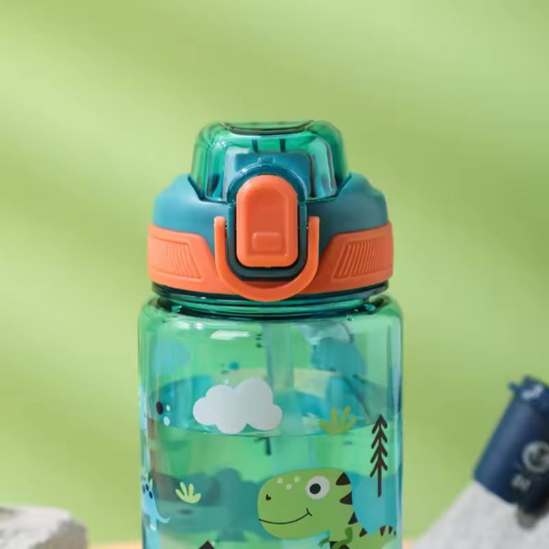 600ml Cute Water Bottle with Silicone Straw Leakproof Dinosaur Rabbit Design Portable Outdoor Sports Drinkware for School Travel