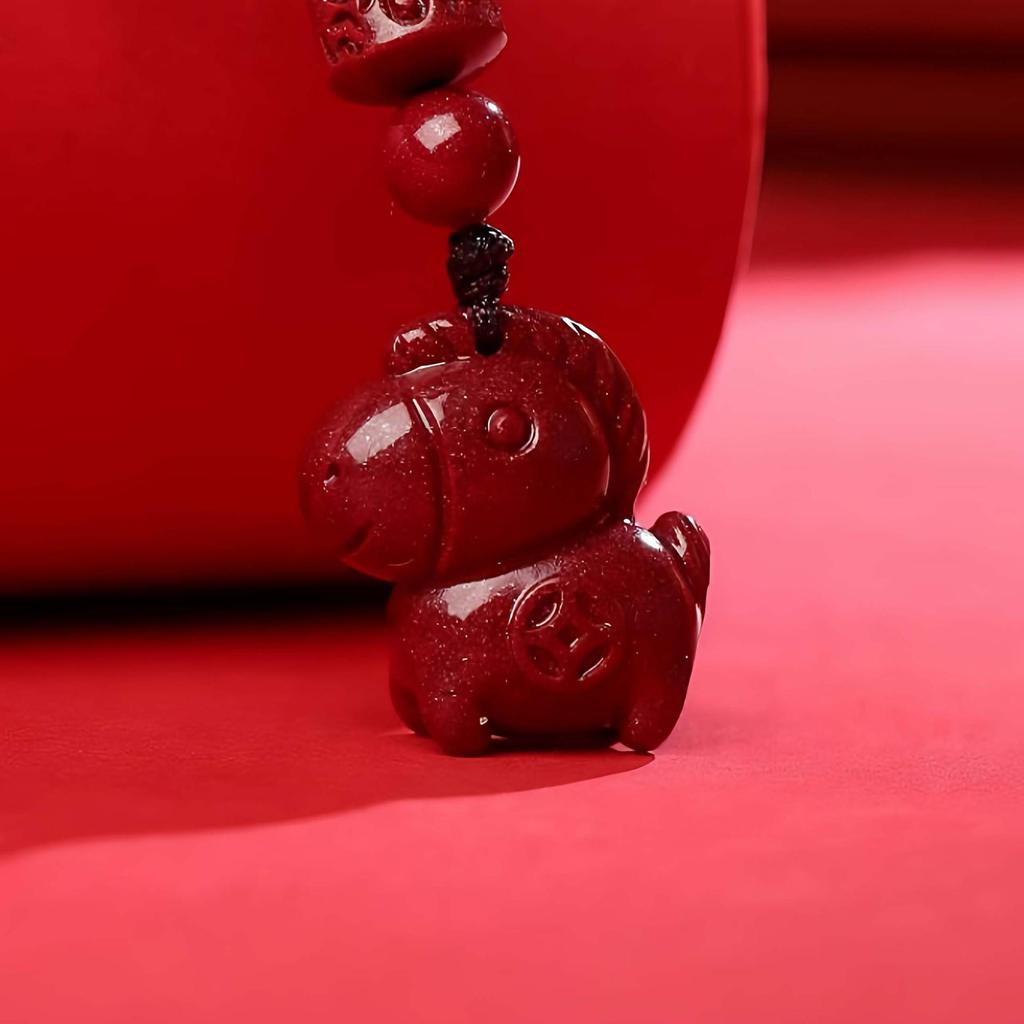 Authentic Cinnabar Zodiac Horse Pendant Necklace for Women and Children