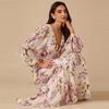 2026 Spring European & American French V-Neck Floral Chiffon Slimming Long Dress
