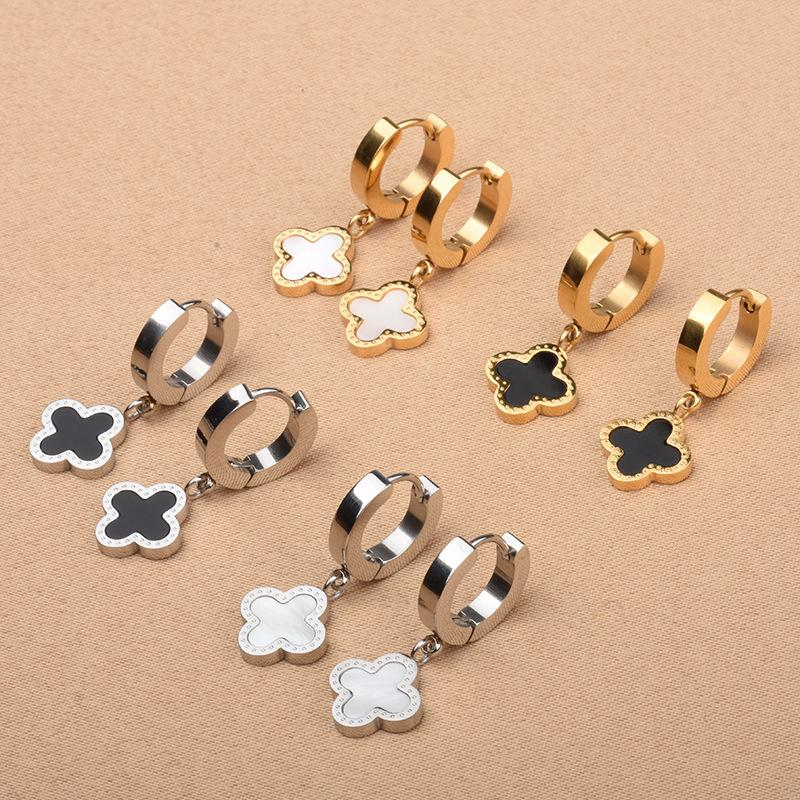 Titanium Steel Short Earrings Buckle Lucky Four-Leaf Clover Earrings Versatile Girls Simple Light Luxury Earrings
