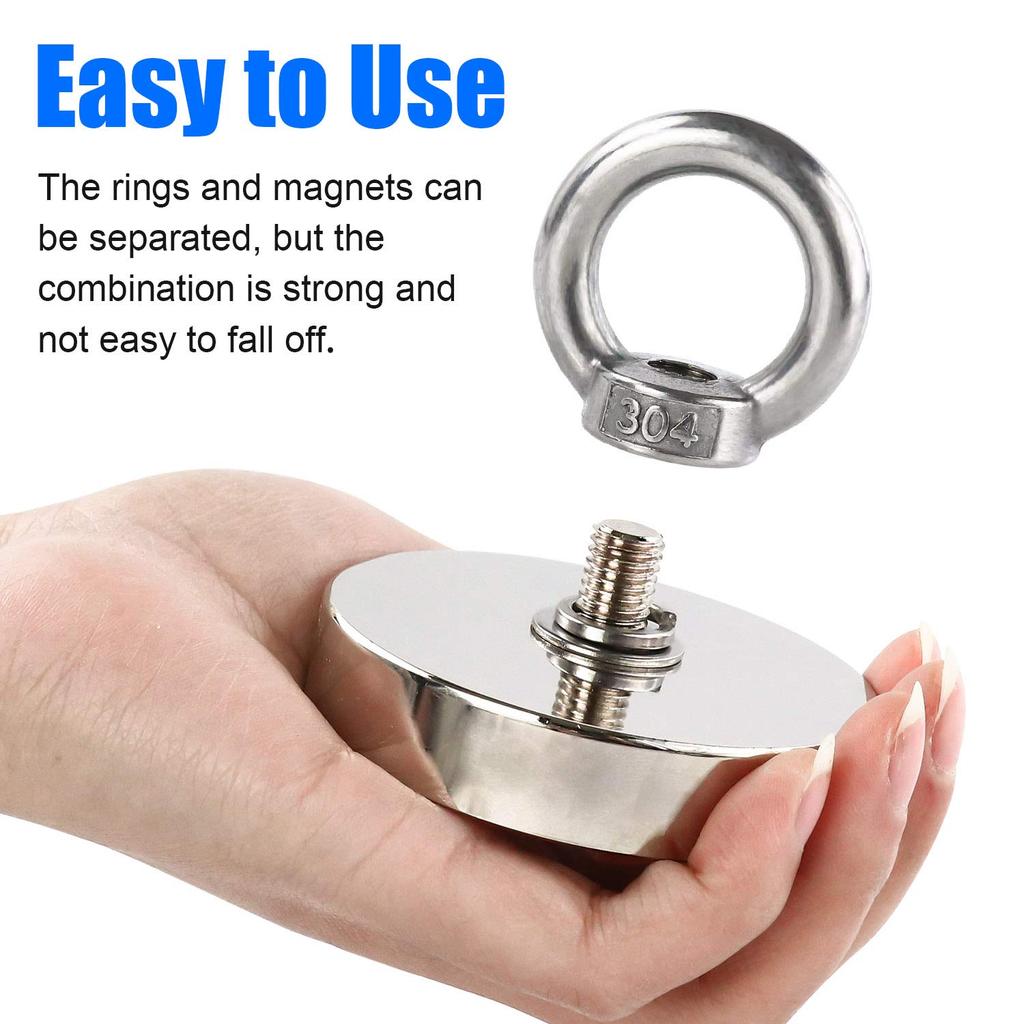 D48 D60 D75 D90 Super Strong Neodymium Fishing Magnets, Rare Earth Magnet with Countersunk Hole Eyebolt for Retrieving In River
