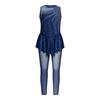Girls Gymnastics Jumpsuit Shiny Rhinestones Sleeveless Keyhole Back Full Length Skirted Bodysuit