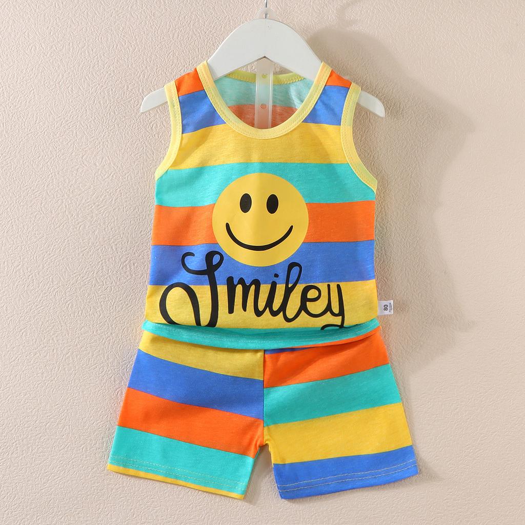 Koreańska wersja zestawu kamizelki dla dzieci Nowy chłopięcy i dziewczęcy dziecięcy kreskówkowy cienki zestaw bez rękawów kamizelki i szortów modny